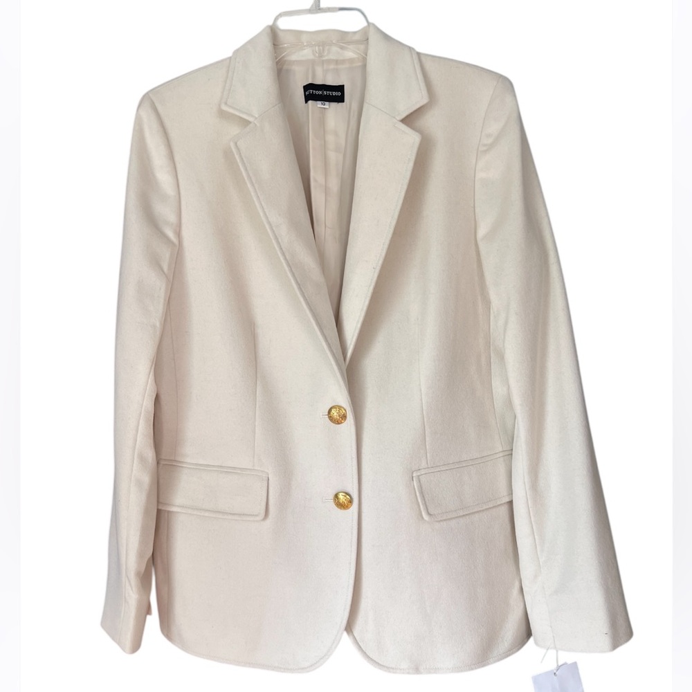 Sutton Studios 100% Cashmere Winter White Blazer Gold Buttons Size 10 NWT
